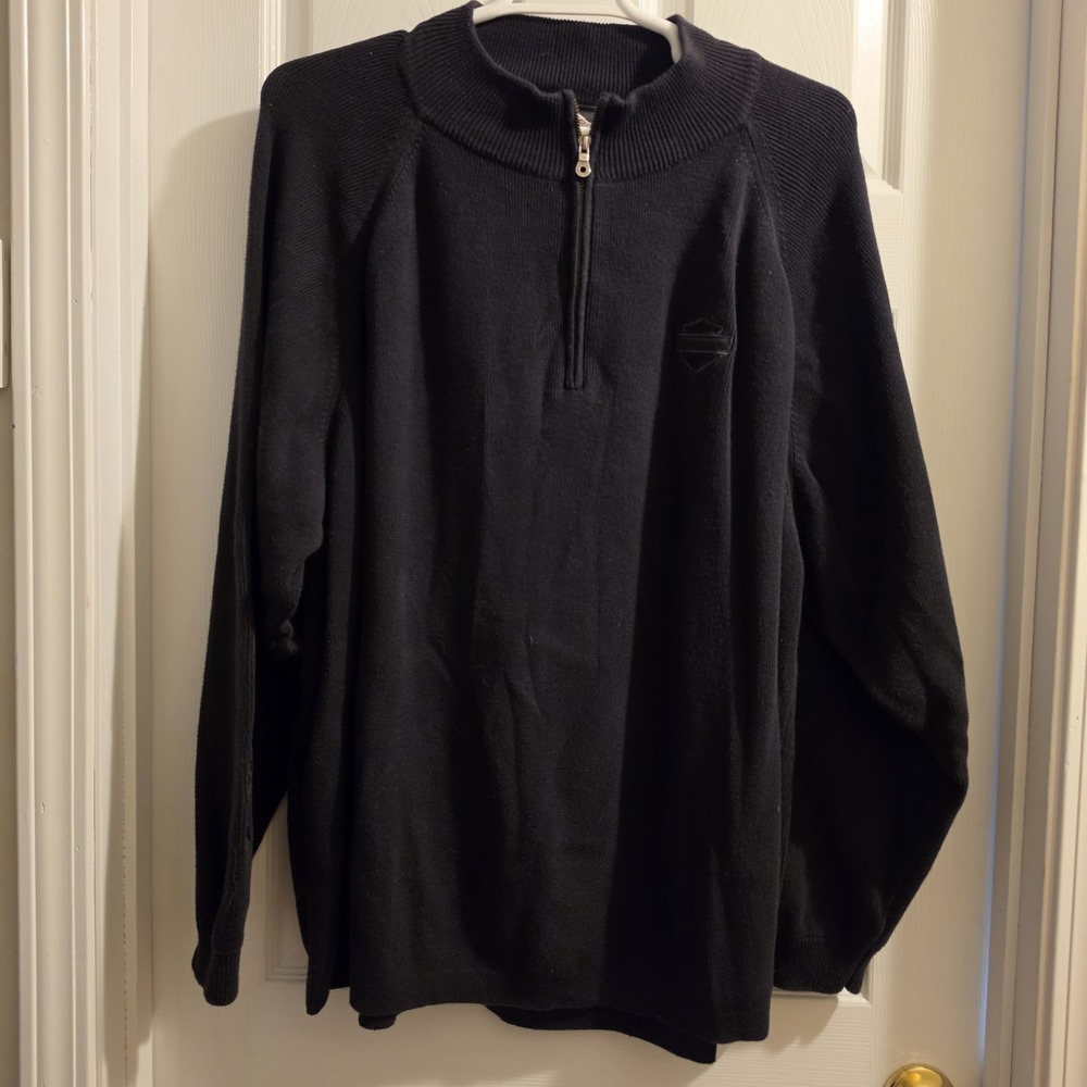 Harley Davidson Men's 1/4 Zip Embroided Pullover Size 4XL Black Sweater